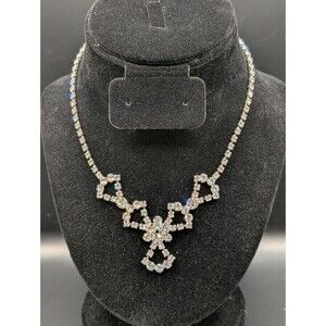 Rhinestone Necklace Silver Tone Vintage Modern